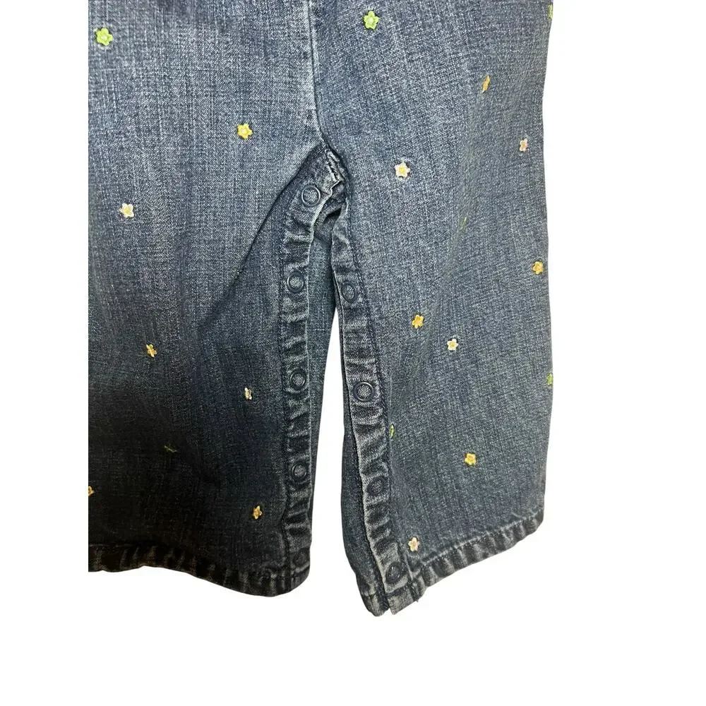 VTG Gymboree Girl’s 10-18 mo. 2002 Blue 100% Cotton Embroidered Flower Overalls